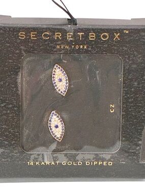 Secret Box New York 14 Karat Gold Dip EVIL EYE STUDS Earring NEW Jewelry